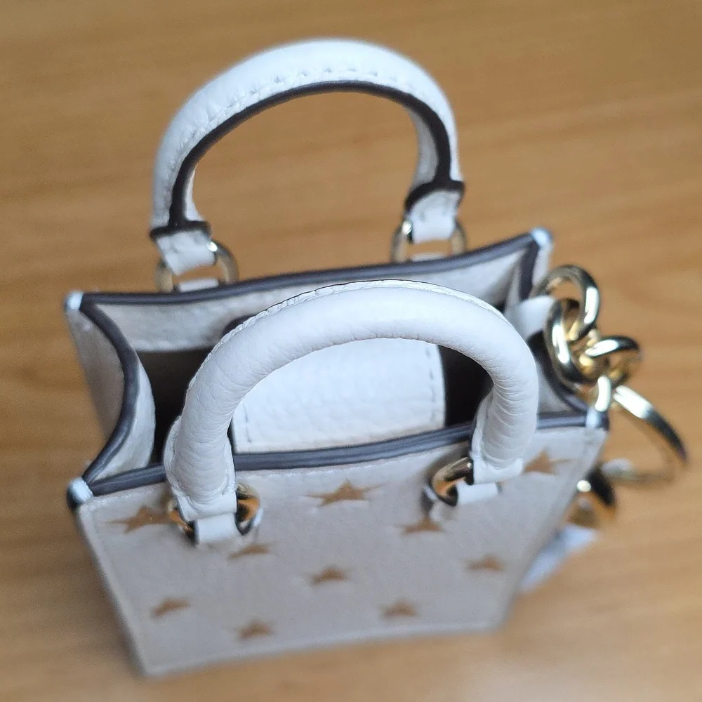 Coach Mini Tote Bag in White with Gold Stars KeyChain - Picture 3 of 3